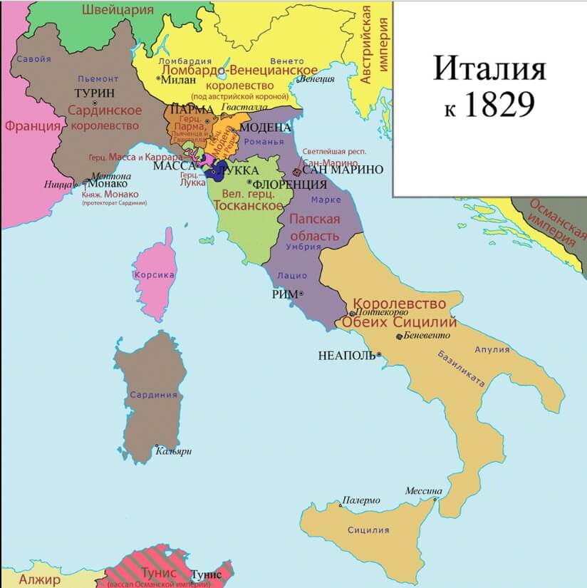 карта италии в 1829